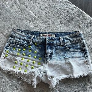 Denim Shorts with Lime Green Studs